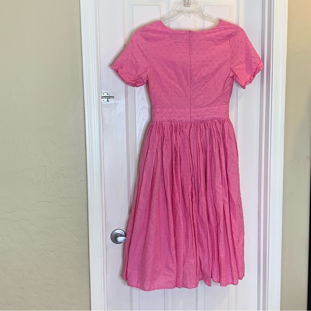 ModCloth Fabulous Fit and Flare Textured Fabric Shirt Pink Midi Dress Size 2 - Picture 5 of 13